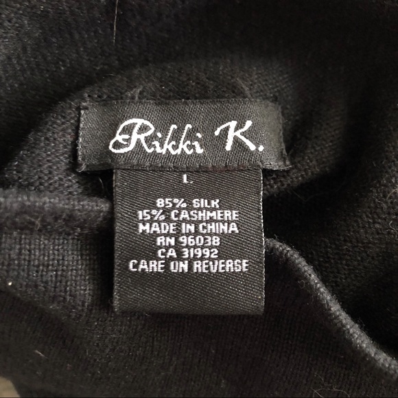 Vintage RIKKI K. Cashmere/silk blend mock neck lightweight black sweater large - Picture 5 of 5